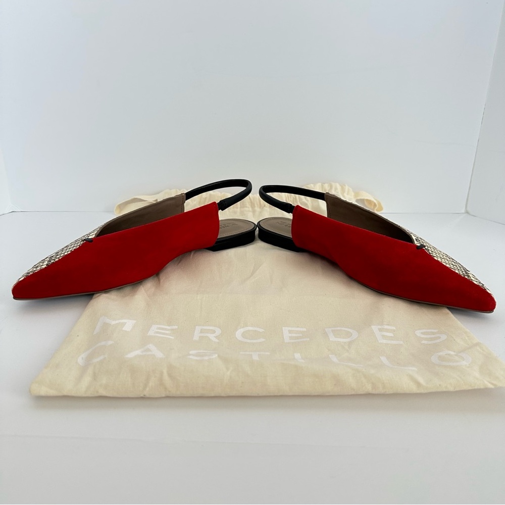 Mercedes Castillo Evetta Slingback Flats in Red + Snake Print | 8M EUR 38 | NWOT - Picture 5 of 13